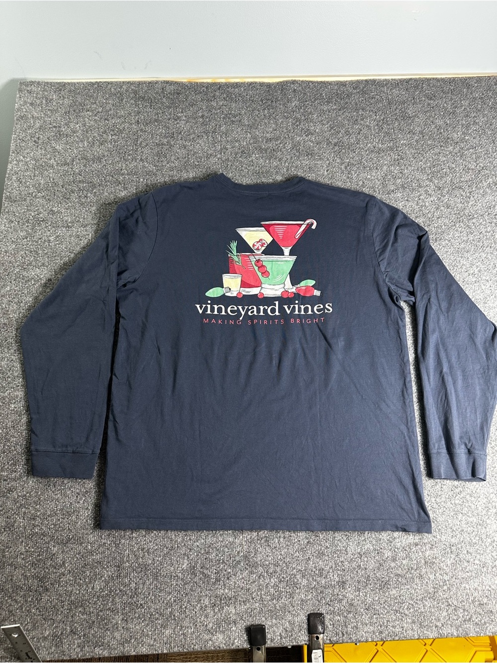 Vineyard Vines Navy Long Sleeve Shirt with Colorful Cocktail Graphic
